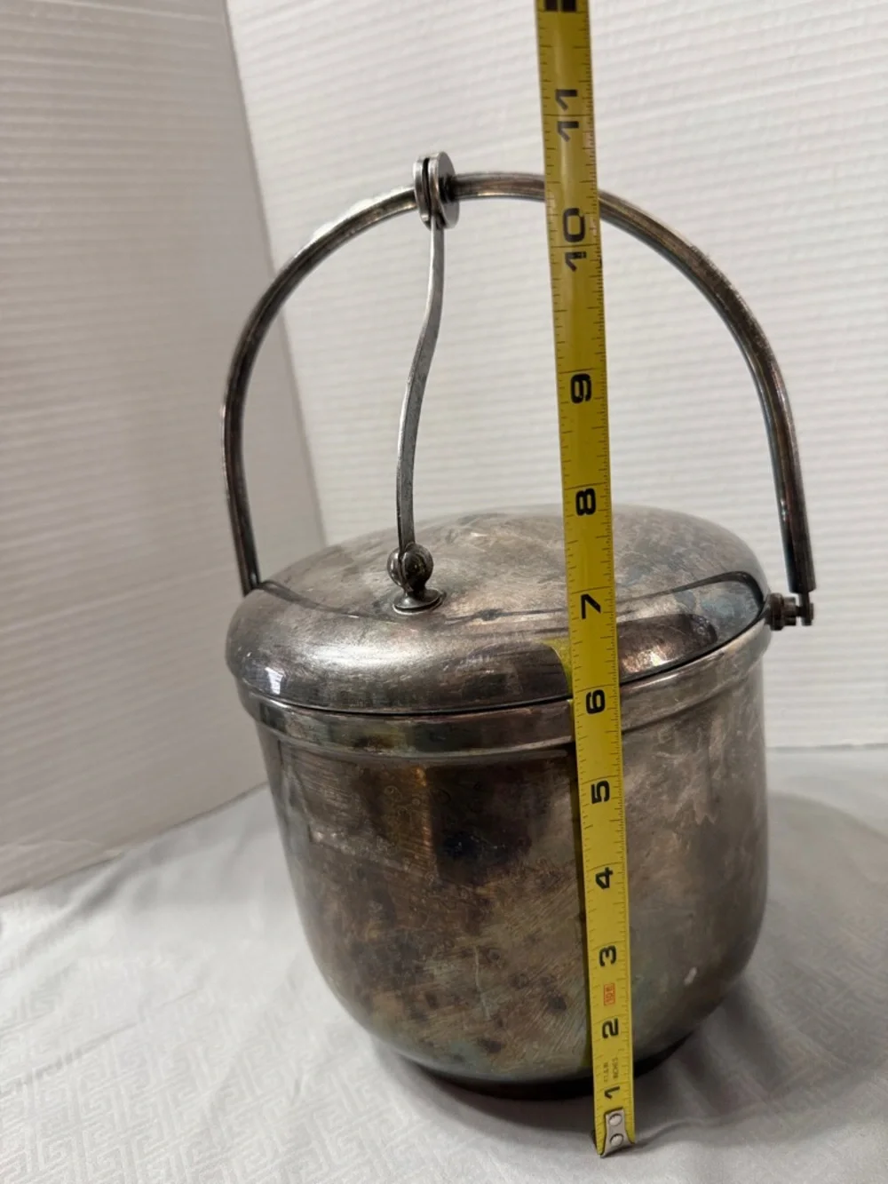 Vintage Silver Plated Ice Bucket Swing Top Lid & Handle Glass Liner Luxury